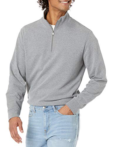 Amazon Essentials Herren Leichtes French-Terry-Sweatshirt mit Viertelreißverschluss, Dunkelgrau Meliert, S von Amazon Essentials