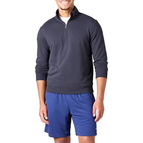 Amazon Essentials Herren Leichtes French-Terry-Sweatshirt mit Viertelreißverschluss, Dunkles Marineblau, M von Amazon Essentials