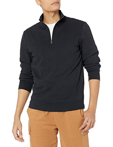 Amazon Essentials Herren Leichtes French-Terry-Sweatshirt mit Viertelreißverschluss, Schwarz, XL von Amazon Essentials