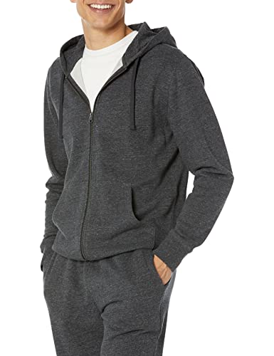 Amazon Essentials Herren Leichtes langärmeliges Frottee-Sweatshirt mit Kapuze und Reißverschluss (erhältlich in Big & Tall), Dunkelgrau Meliert, M von Amazon Essentials