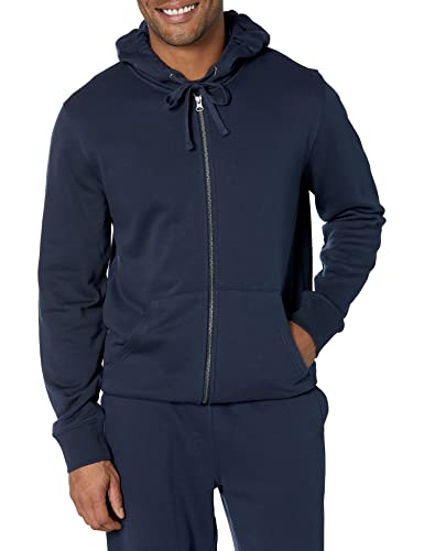 Amazon Essentials Herren Leichtes langärmeliges Frottee-Sweatshirt mit Kapuze und Reißverschluss (erhältlich in Big & Tall), Marineblau, XS von Amazon Essentials