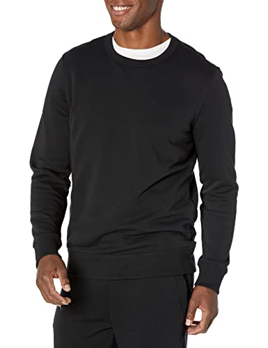 Amazon Essentials Herren Leichtes langärmeliges Frottee-Sweatshirt mit Rundhalsausschnitt (erhältlich in Big & Tall), Schwarz, XS von Amazon Essentials