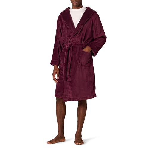 Amazon Essentials Herren Mittellanger Bademantel Plüsch, Dunkles Burgunderrot, M-L von Amazon Essentials