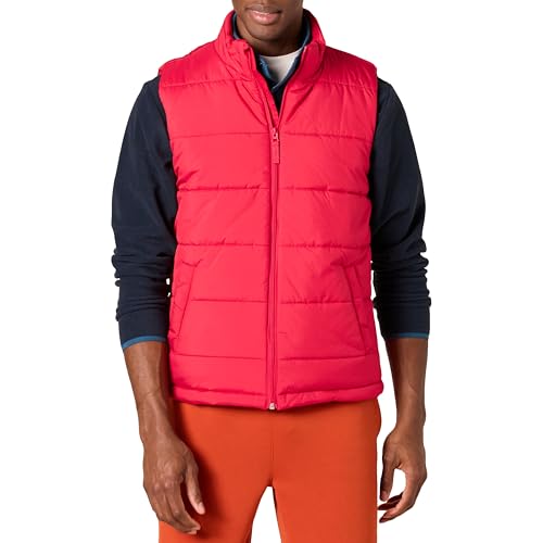 Amazon Essentials Herren Mittelschwere Isolierte Daunenweste Mit Fleecefutter, Rot, XS von Amazon Essentials