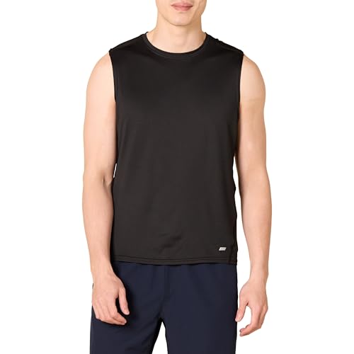 Amazon Essentials Herren Leichtes, Ärmelloses Muskelshirt Aus Schnelltrocknendem Funktionsstretch, Schwarz, XS von Amazon Essentials