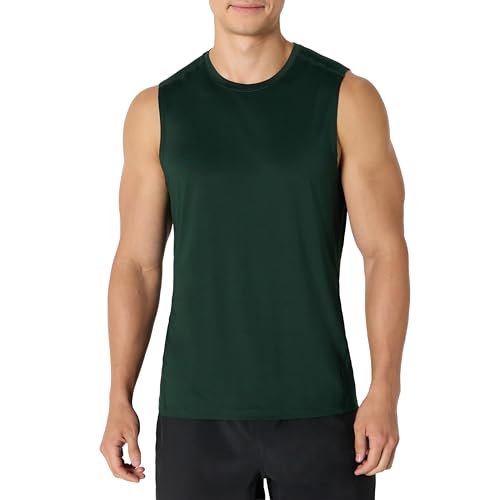 Amazon Essentials Herren Muskel-Tanktop aus Funktionsstretch, 2er-Pack, Dunkelgrün/Graphit Heide, L von Amazon Essentials