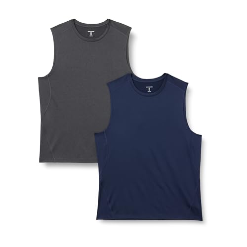 Amazon Essentials Herren Muskel-Tanktop aus Funktionsstretch, 2er-Pack, Graphit Heide/Marineblau, M von Amazon Essentials