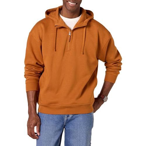 Amazon Essentials Herren Oversize-Kapuzensweatshirt mit Viertel-Reißverschluss, Karamell, M von Amazon Essentials