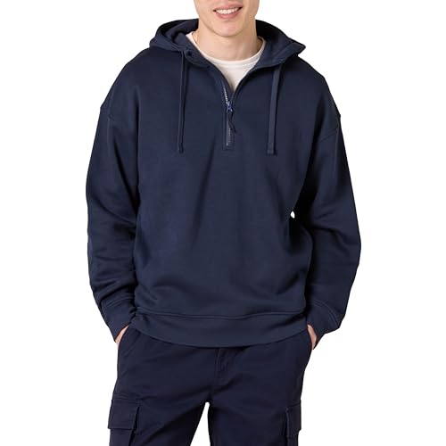 Amazon Essentials Herren Oversize-Kapuzensweatshirt mit Viertel-Reißverschluss, Marineblau, XXL von Amazon Essentials