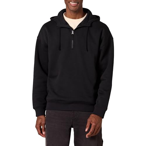 Amazon Essentials Herren Oversize-Kapuzensweatshirt mit Viertel-Reißverschluss, Schwarz, L von Amazon Essentials