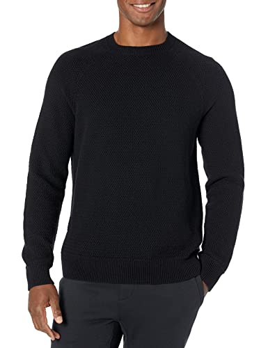 Amazon Essentials Herren Oversize-Pullover mit Rundhalsausschnitt aus strukturierter Baumwolle, Schwarz, L von Amazon Essentials