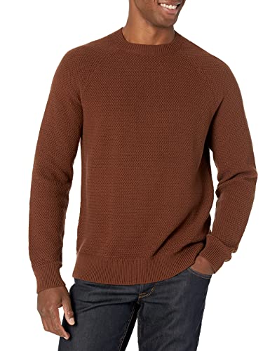 Amazon Essentials Herren Oversize-Pullover mit Rundhalsausschnitt aus strukturierter Baumwolle, Tiefbraun, XS von Amazon Essentials