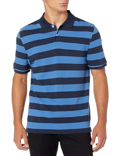 Amazon Essentials Herren Piqué-Poloshirt aus Baumwolle, Schmale Passform, Schwarz Blau Streifen, L von Amazon Essentials