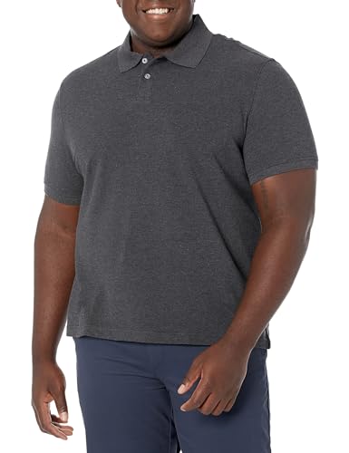 Amazon Essentials Herren Piqué-Poloshirt aus Baumwolle, Schmale Passform, Dunkelgrau Meliert, XL von Amazon Essentials