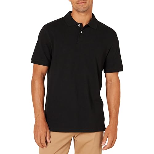 Amazon Essentials Herren Piqué-Poloshirt aus Baumwolle, Schmale Passform, Schwarz, L von Amazon Essentials