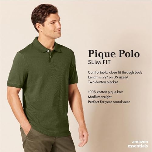 Amazon Essentials Herren Piqué-Poloshirt aus Baumwolle, Schmale Passform, Verwaschenes Rot, S von Amazon Essentials
