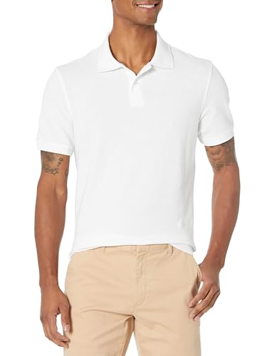 Amazon Essentials Herren Piqué-Poloshirt aus Baumwolle, Schmale Passform, Weiß, L von Amazon Essentials