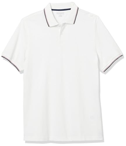 Amazon Essentials Herren Piqué-Poloshirt aus Baumwolle, Schmale Passform, Weiß/Rot/Marineblau, XL von Amazon Essentials