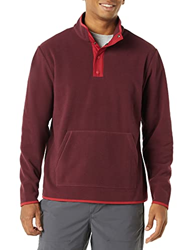 Amazon Essentials Herren Polarfleece-Jacke mit Druckknopfverschluss vorne, Burgunderrot Rot Farbblock, L von Amazon Essentials