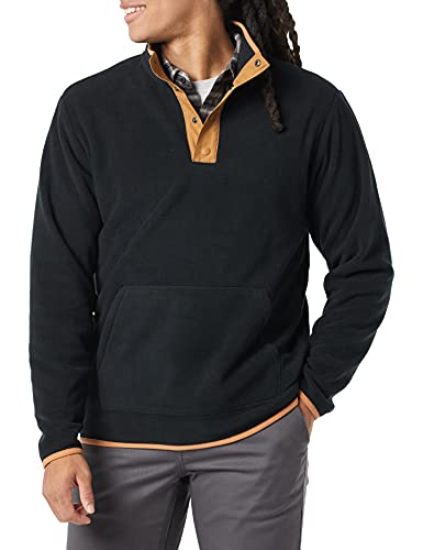 Amazon Essentials Herren Polarfleece-Jacke mit Druckknopfverschluss vorne, Kamelbraun Schwarz Farbblock, S von Amazon Essentials