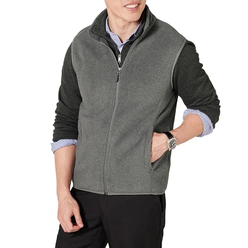 Amazon Essentials Herren Polarfleece-Weste mit durchgehendem Reißverschluss (erhältlich in Big & Tall), Kohlegrau Meliert, L von Amazon Essentials