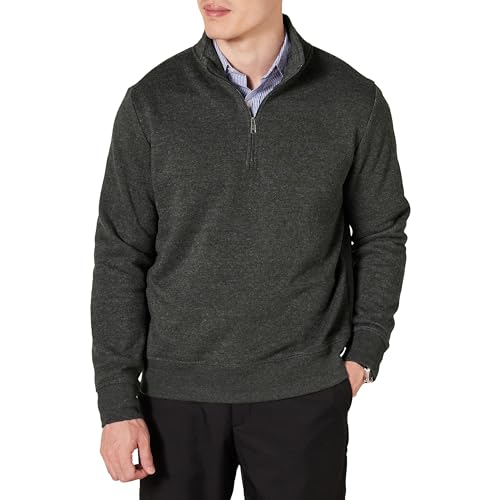 Amazon Essentials Herren Polarfleecejacke mit Viertelreißverschluss, Dunkelgrau Meliert, XXL von Amazon Essentials