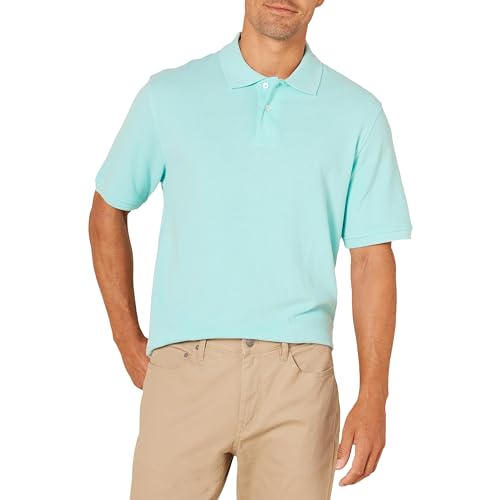 Amazon Essentials Herren Polohemd aus Baumwollpiqué in normaler Passform (erhältlich in Übergrößen), Aquablau, L von Amazon Essentials