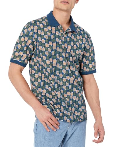 Amazon Essentials Herren Polohemd aus Baumwollpiqué in normaler Passform (erhältlich in Übergrößen), Blau Ananas, S von Amazon Essentials