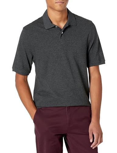 Amazon Essentials Herren Polohemd aus Baumwollpiqué in normaler Passform (erhältlich in Übergrößen), Dunkelgrau Meliert, XXL von Amazon Essentials
