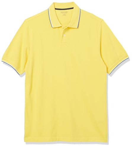 Amazon Essentials Herren Polohemd aus Baumwollpiqué in normaler Passform (erhältlich in Übergrößen), Gelb Twin Stripe, XS von Amazon Essentials