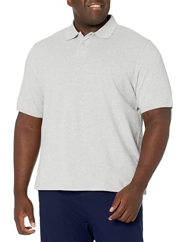 Amazon Essentials Herren Polohemd aus Baumwollpiqué in normaler Passform (erhältlich in Übergrößen), Hellgrau Meliert, XL von Amazon Essentials