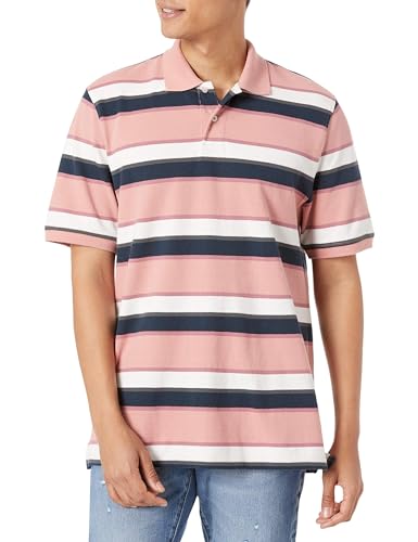Amazon Essentials Herren Polohemd aus Baumwollpiqué in normaler Passform (erhältlich in Übergrößen), Rosa Streifen, XS von Amazon Essentials