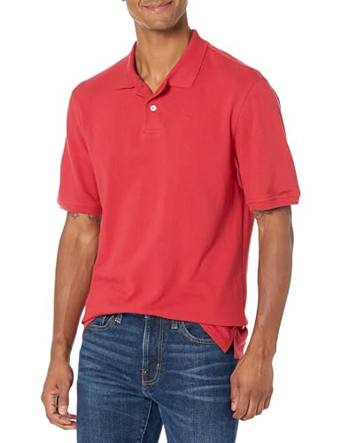 Amazon Essentials Herren Polohemd aus Baumwollpiqué in normaler Passform (erhältlich in Übergrößen), Rot, L von Amazon Essentials