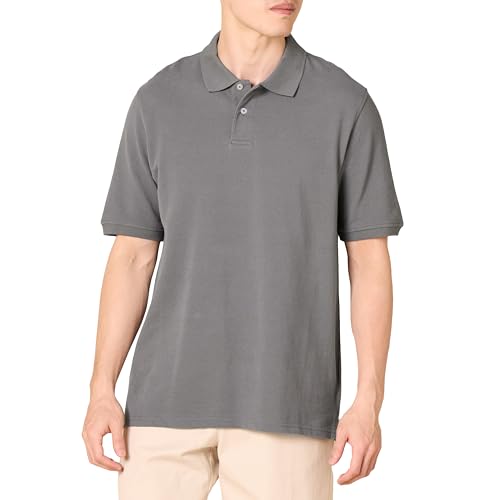 Amazon Essentials Herren Polohemd aus Baumwollpiqué in normaler Passform (erhältlich in Übergrößen), Grau, L von Amazon Essentials