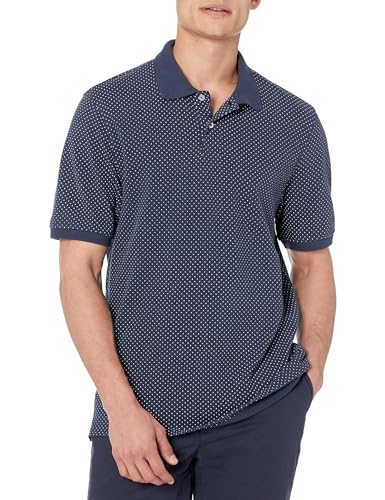 Amazon Essentials Herren Polohemd mit normaler Passform aus Baumwollpiqué (erhältlich in Big & Tall), Marineblau Weiß Punkte, M von Amazon Essentials
