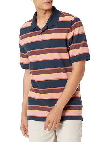 Amazon Essentials Herren Polohemd aus Baumwollpiqué in normaler Passform (erhältlich in Übergrößen), Marineblau Streifen, XS von Amazon Essentials