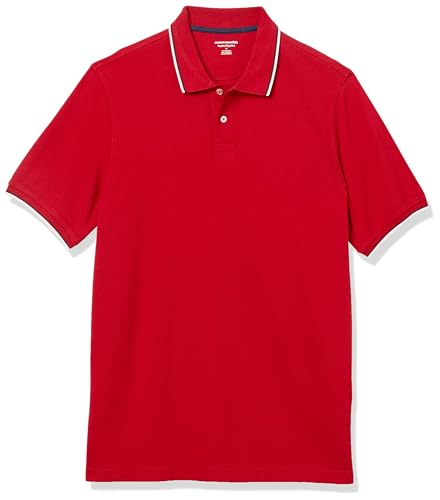 Amazon Essentials Herren Polohemd mit normaler Passform aus Baumwollpiqué (erhältlich in Big & Tall), Rot/Marineblau/Weiß, XL von Amazon Essentials