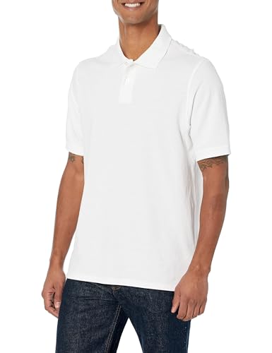 Amazon Essentials Herren Polohemd mit normaler Passform aus Baumwollpiqué (erhältlich in Big & Tall), Weiß, XL von Amazon Essentials