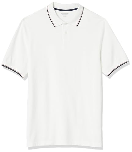 Amazon Essentials Herren Polohemd aus Baumwollpiqué in normaler Passform (erhältlich in Übergrößen), Weiß Twin Stripe, M von Amazon Essentials