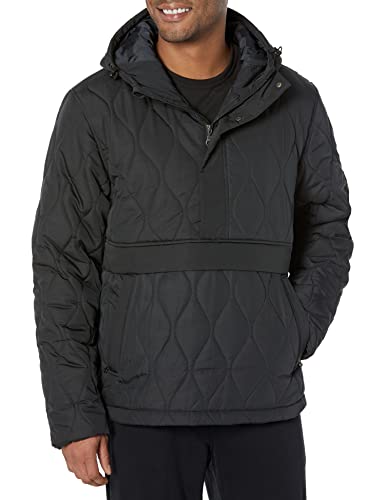 Amazon Essentials Herren Anorak-Steppmantel Mit Kapuze Und Viertelreißverschluss, Schwarz, XL von Amazon Essentials