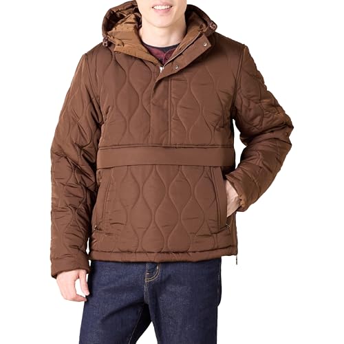 Amazon Essentials Herren Anorak-Steppmantel Mit Kapuze Und Viertelreißverschluss, Tiefbraun, 4XL Große Größen von Amazon Essentials
