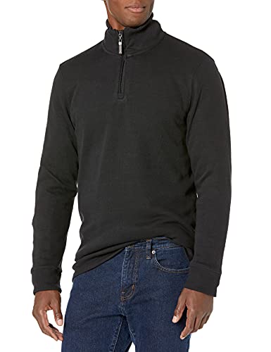 Amazon Essentials Herren Pullover mit Viertelreißverschluss, Französischer Rippstrick, Schwarz, L von Amazon Essentials