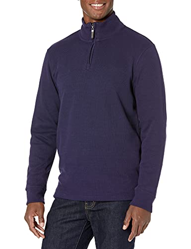 Amazon Essentials Herren Pullover mit Viertelreißverschluss, Französischer Rippstrick, Marineblau, XL von Amazon Essentials