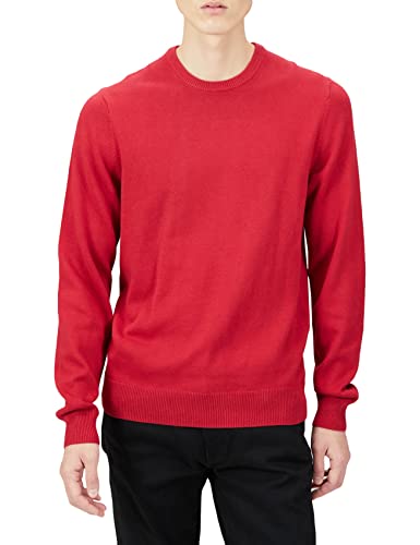 Amazon Essentials Herren Langärmliger Pullover Mit Rundhalsausschnitt, 100% Baumwolle, Erhältlich In Groß Und Schwer, Rot, L von Amazon Essentials