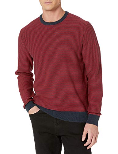 Amazon Essentials Herren-Pullover mit Rundhalsausschnitt (erhältlich in Big & Tall), Marineblau-Rot, Mini-Streifen, Größe S von Amazon Essentials
