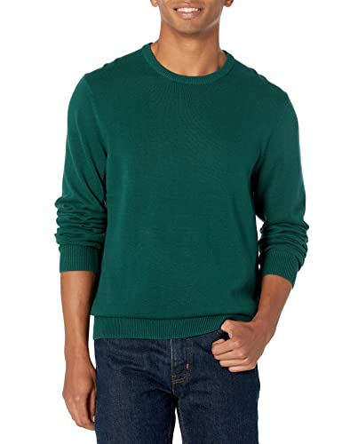 Amazon Essentials Herren Langärmliger Pullover Mit Rundhalsausschnitt, 100% Baumwolle, Erhältlich In Groß Und Schwer, Dunkelgrün, S von Amazon Essentials