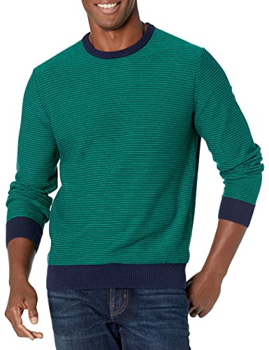 Amazon Essentials Herren Langärmliger Pullover Mit Rundhalsausschnitt, 100% Baumwolle, Erhältlich In Groß Und Schwer, Smaragdgrün Streifen, M von Amazon Essentials