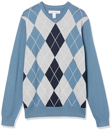 Amazon Essentials Herren Pullover-Pullover Mit V-Ausschnitt (Erhältlich In Groß und Schwer), Blau Rauten, L von Amazon Essentials