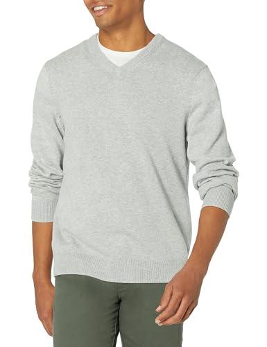 Amazon Essentials Herren Pullover mit V-Ausschnitt (in Übergröße erhältlich), Hellgrau Meliert, XL von Amazon Essentials