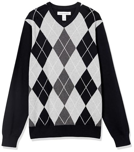 Amazon Essentials Herren Pullover-Pullover Mit V-Ausschnitt (Erhältlich In Groß und Schwer), Schwarz Rauten, XXL von Amazon Essentials